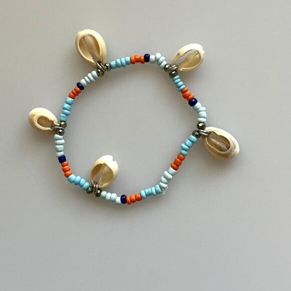 SEASHELL COWRIE STRETCH ANKLET BRACELET LIGHTWEIGHT - Picture 3 of 6